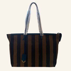 Fendi Pequin Tobacco Stripe Roll Tote